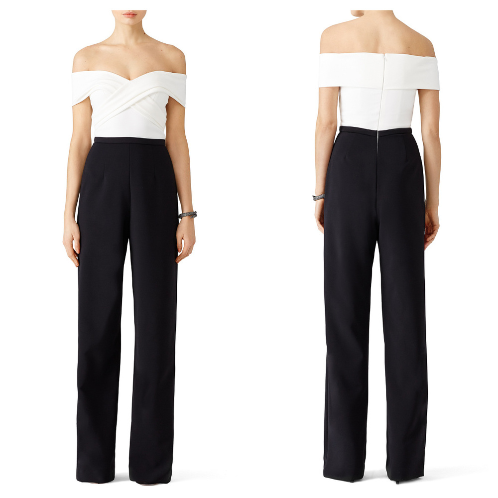 Theia Black & White Crisscross Colorblock Jumpsuit